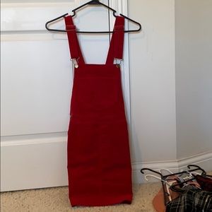 Red overall dress